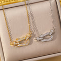 [copper inlaid with zirconium] luxurious full diamond horseshoe buckle titanium steel necklace for women, versatile niche accessible luxury high-end clavicle chain jewelry