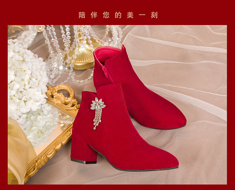 Wedding shoes for women xiuhe wedding dress two-wear 2022 new arrival engagement red thick heel bridal shoes not tiring feet high heels