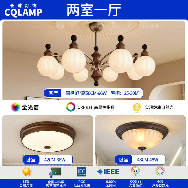 French antique living room chandelier retro high-end solid wood designer bedroom dining room art Zhongshan lighting