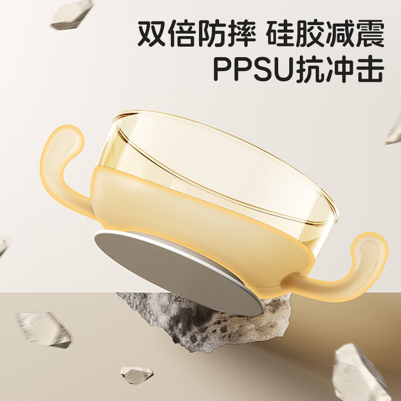 Baby ppsu food bowl with lid, infants and toddlers eat rice cereal and drink porridge, with handle, silicone, drop-proof, steamer-safe, suction bowl