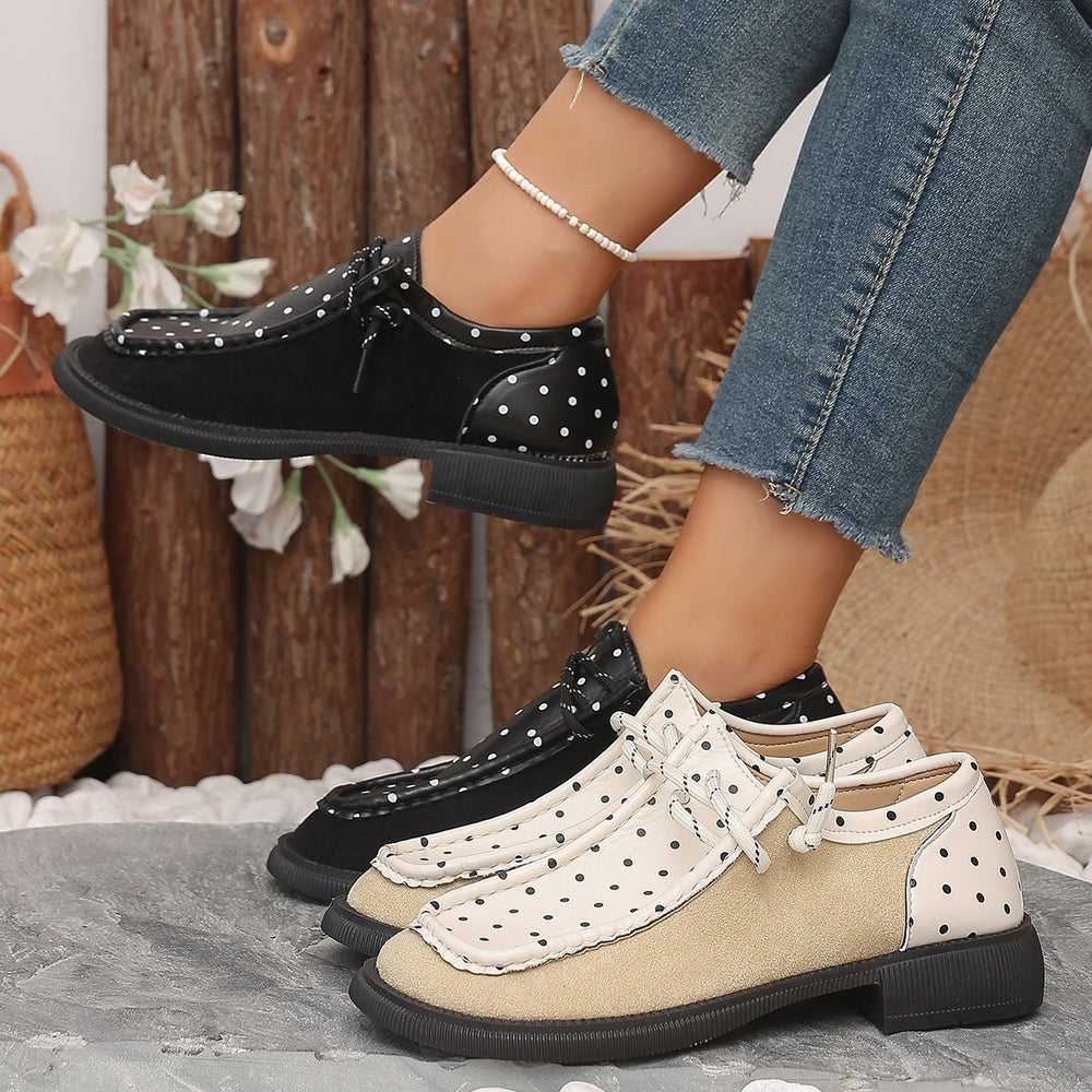 plus size spring autumnew arrivalfashionpolka dot women's shoes  round toe thick heel tie backcasualflats women's wholesale