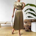 spring/summer european and american women's clothing cross-border  new style  solid color satin dress