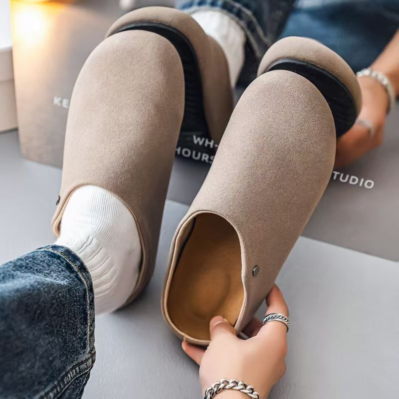 Old money style mule slippers for men autumoutwear office lazy slip-on men's toe-cap birkenstock soft bottom half drag