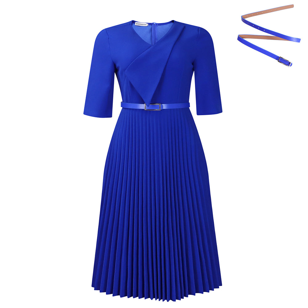 D3296  foreign trade women's clothing  new solid color v-neck fashionable elegant pleated african cross-border dress