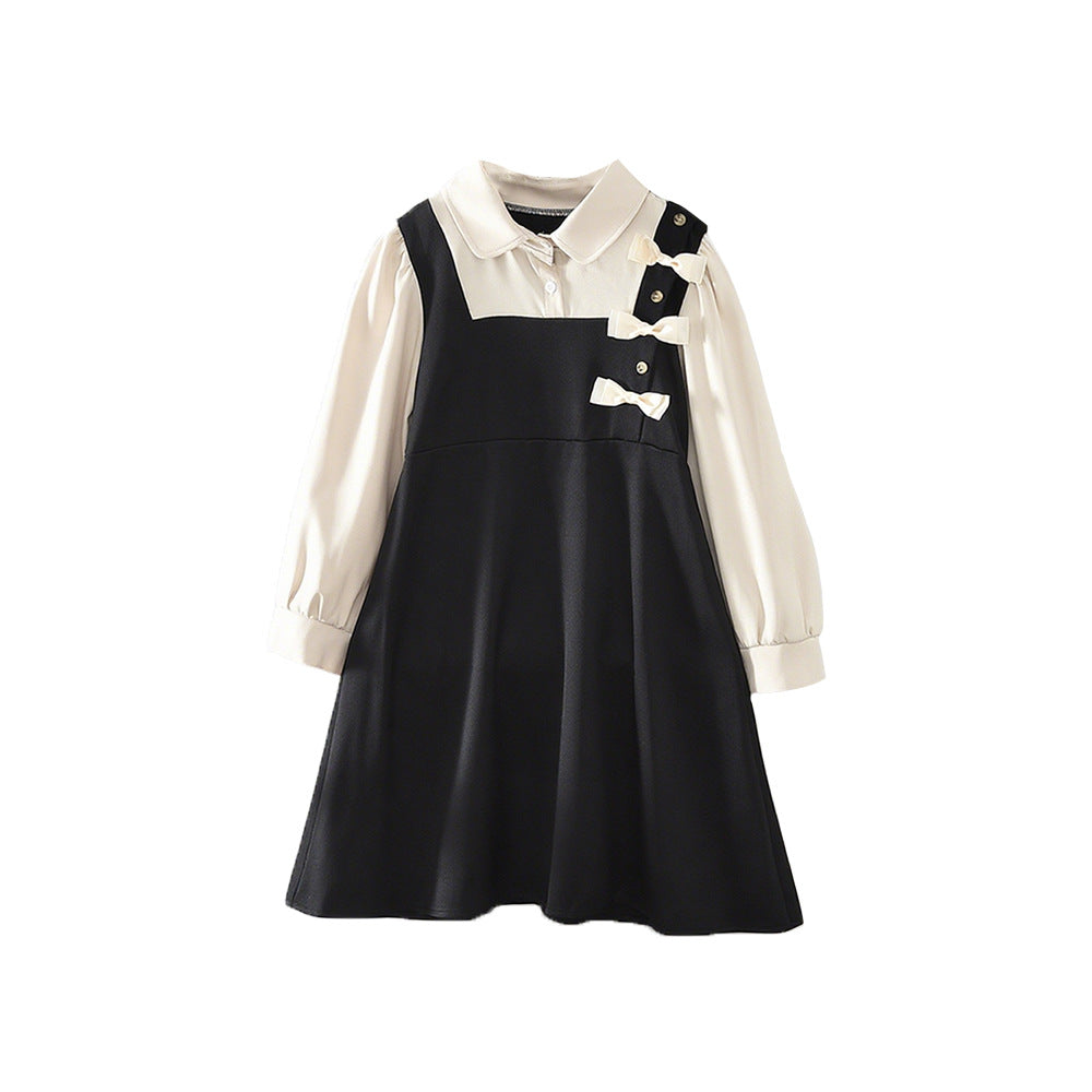 Girls' dress - new autumn collection, trendy & popular, mid-to-large size, two-piece look, midi dress, school style for girls