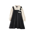 Girls' dress - new autumn collection, trendy & popular, mid-to-large size, two-piece look, midi dress, school style for girls