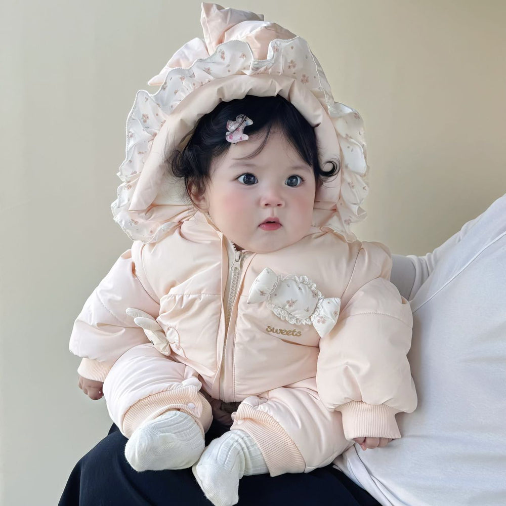 Newborn clothes infant thickened onesie winter baby long sleeve cotton romper sweet baby outing outfit trendy
