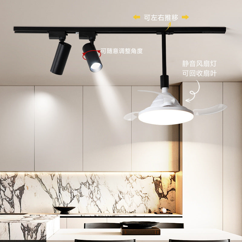 Vintage restaurant track chandelier wabi sandy wind movable typhoon fan light medieval study strip light