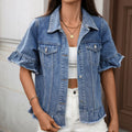 Fashion cross-border foreign trade  new style washed american hot girl  fringed hem short-sleeved denim outwear trendy