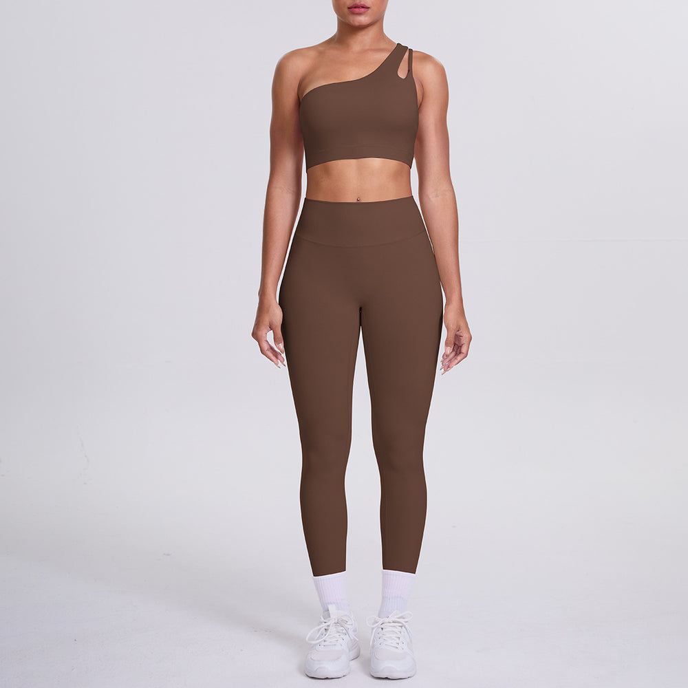 New arrival: barely-there feel, tight-fitting yoga set - one-shoulder, beautiful back sports bra with high-waisted, butt-lifting leggings - women's running & fitness outfit