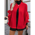 women's ruffle sleeve cape oversized coat - stand collar, single button, relaxed fit