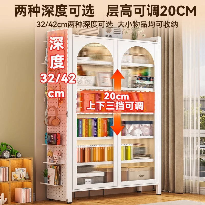 Steel bookcase with door kids bookshelf floor-standing dust-proof storage cabinet living room display cabinet iron art storage rack storage cabinet