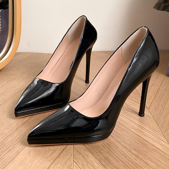 Patent leather high heels for women new arrivalfrenchelegant pointed toe waterproof platform non-tiring feet stiletto work clothingflats nude flats