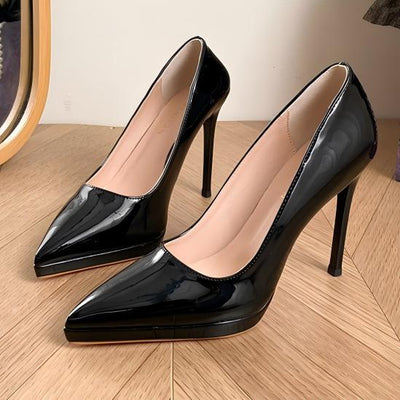 Patent leather high heels for women new arrivalfrenchelegant pointed toe waterproof platform non-tiring feet stiletto work clothingflats nude flats