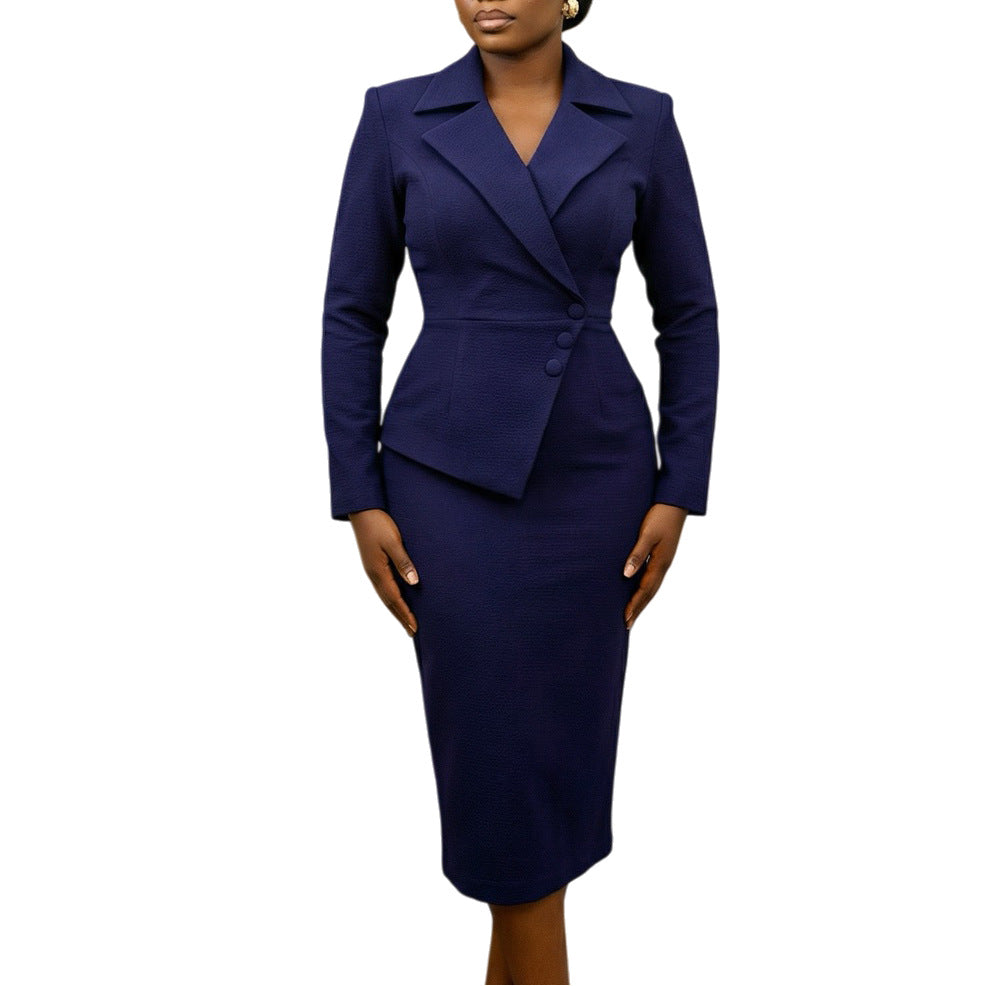 D615 cross-border women's fashion:  spring new arrivals - stylish and elegant commute-ready stretch suit collar high-waisted african dress