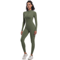 New arrival cross-border fashion half-open zipper tight pure color high elastic long yoga wear fitness running sports jumpsuit