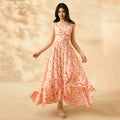 European and american cross-border youth summer new fashion asymmetrical neck irregular dress vacation style floral maxi dress women's clothing