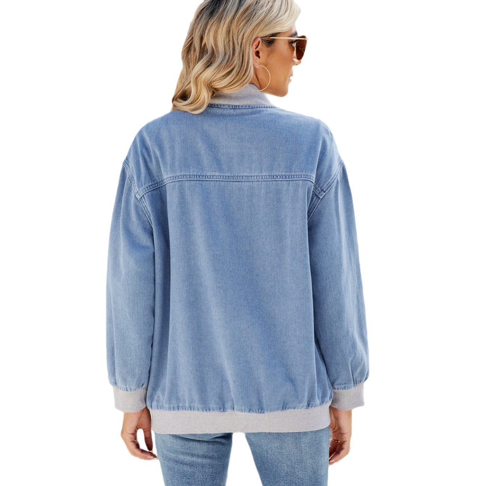 Fashion cross-border foreign trade women's clothing  independent station new washed baseball uniform zipper denim outwearjacket trendy