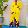Independent station export wholesale v neck chiffon lantern sleeve tops pleated wide leg pants two-piece setfashionsuit
