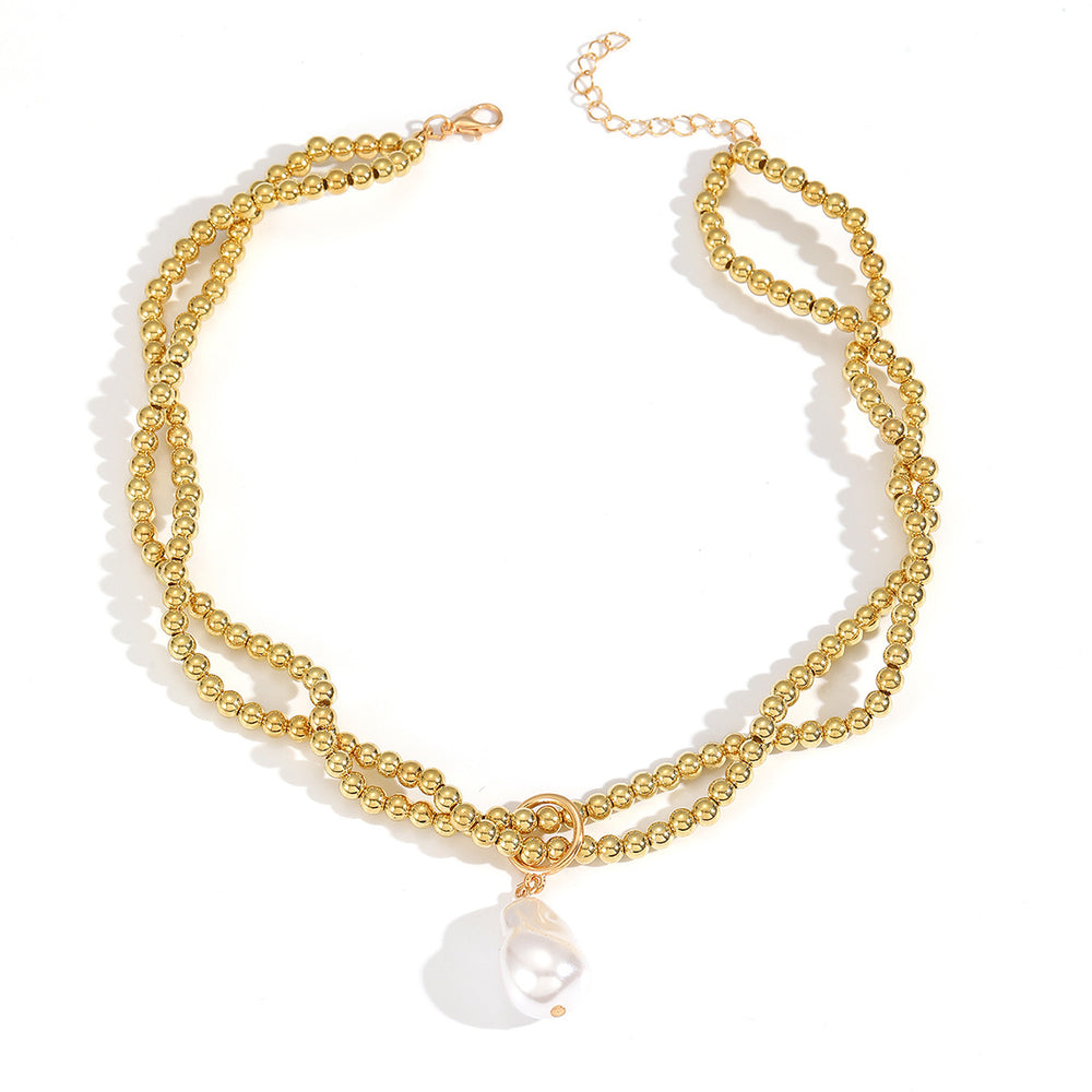 European and american cross-border retro minimalist faux pearl teardrop pendant necklace - unique design round beaded wrap choker