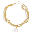 European and american cross-border retro minimalist faux pearl teardrop pendant necklace - unique design round beaded wrap choker