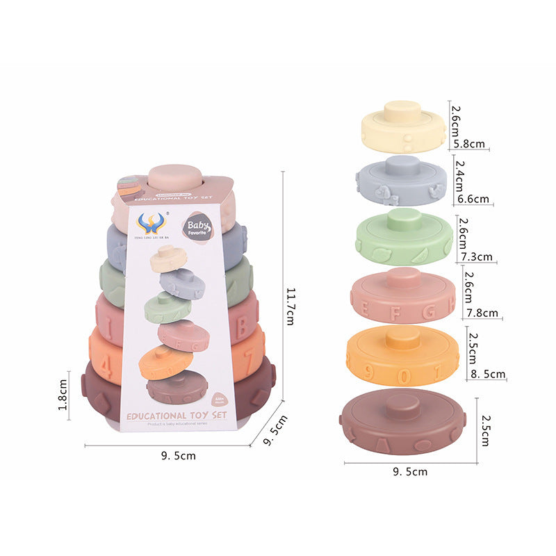 Cross-border export  baby vinyl stacking high early education cognitive soft glue stacking music baby stacking ring toy