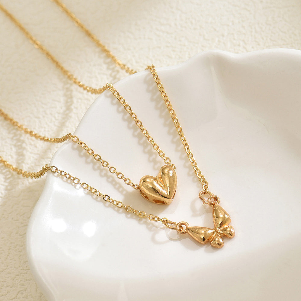 Wholesale metal butterfly heart necklace - european & american style, minimalist, unique, high-end, double-layered choker necklace accessory