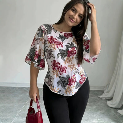 Women's new cross-border e-commerce  simple blouse - short sleeve printed crew neck sun protection shirt