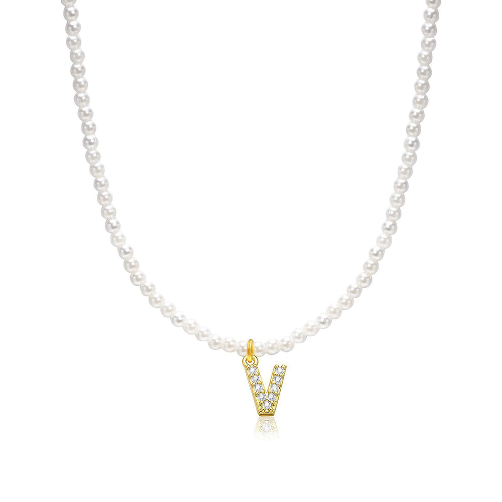 new arrival imitation pearl necklace niche style design 26 english letter pendant necklace classy sense collarbone chain necklace