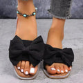 new flat rhinestone bow one-strap slippers women's outdoor wear solid color lightweight fabric sandals
