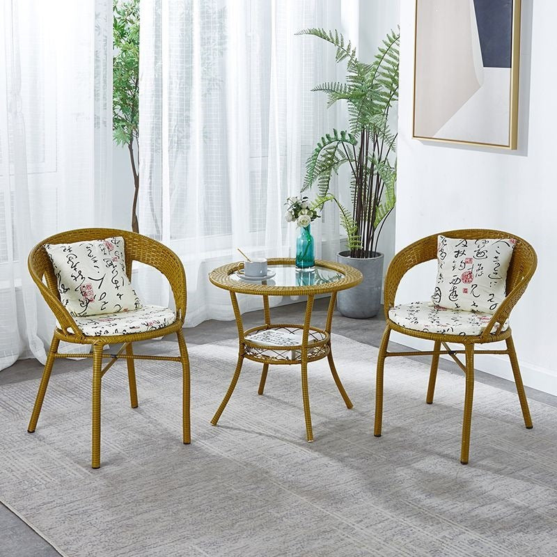 Balcony for home small coffee table house courtyard rattan tea table and chair combination outdoor open-air rattan chair three-piece small round table