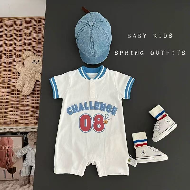 Newborn baby summer clothes, boys' basketball outfit, romper, lightweight short-sleeve bodysuit for summer, full month celebration, 100-day celebration, summer onesie