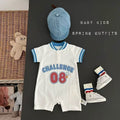 Newborn baby summer clothes, boys' basketball outfit, romper, lightweight short-sleeve bodysuit for summer, full month celebration, 100-day celebration, summer onesie