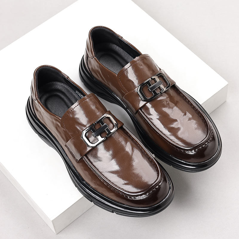 Leather shoes for men, business casual formal wear, live broadcast, hand-grabbed pattern, british style lazy slip-on, wedding loafers, bean shoes