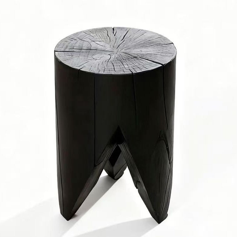Wabi-sabi carbonized black flower corner stand folk style qhc store log sofa side table retro designer wooden pier wine display