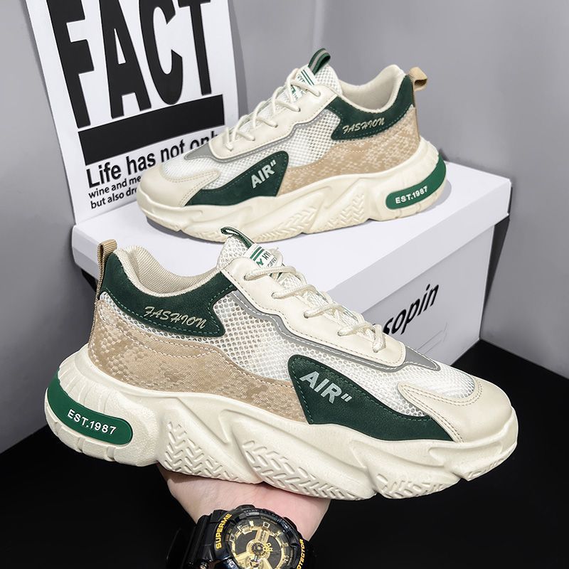 Men's winter 2025 new mesh hollow-out breathable anti-odor height-increasing versatile hong kong style chunky sole dad sneakers - trendy ins style