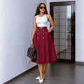 European and american cross-border women's fashion:  summer new arrival - elegant commute high-waisted slimming solid color double-breasted a-line midi skirt