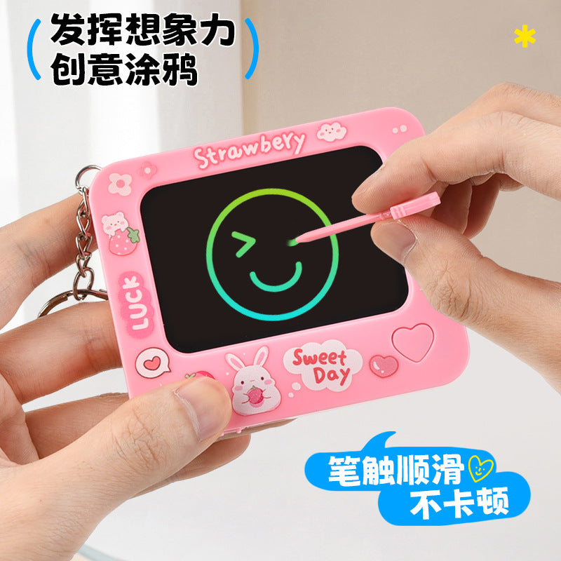 Cartoon kids toy keychain lcd writing tablet gift toy doodle blackboard student bag charm