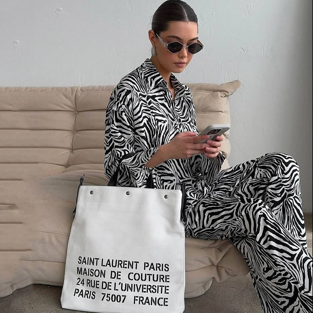Cross-border European and American suit women's cardigan long-sleeved zebra pattern new shirt trousers women's  foreign style women's two-piece set