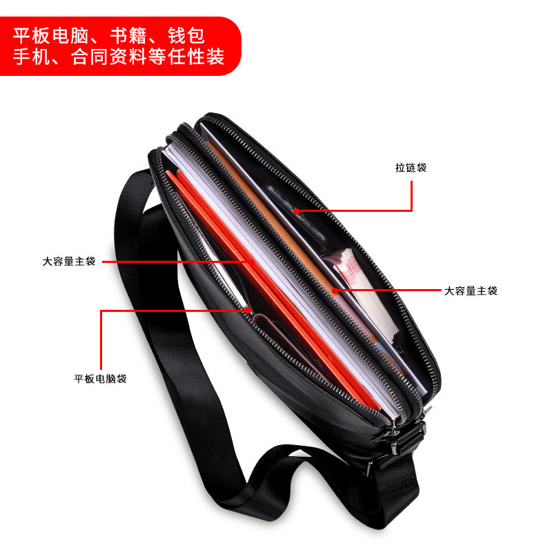 New leather men's bag versatile men's shoulder bag first layer cowhide men's satchel high sense large capacity messenger bag
