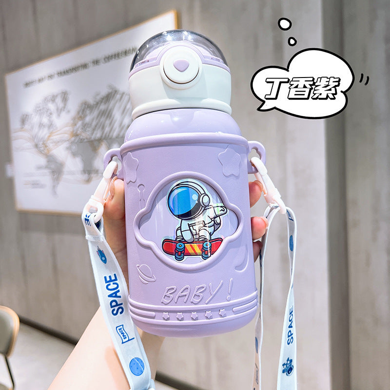 Astronaut-themed kids' insulated water bottle - 316 stainless steel straw cup, high-value design, popular online, large capacity, outdoor tumbler