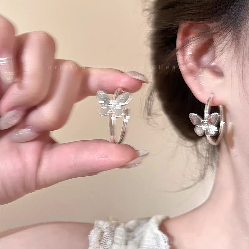 Super fairy butterfly c-shaped earrings for women frenchcasualclassy plain hoop earrings accessible luxurypopular cold style elegant earrings