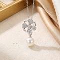 8442 pearl and diamond flower steel necklace