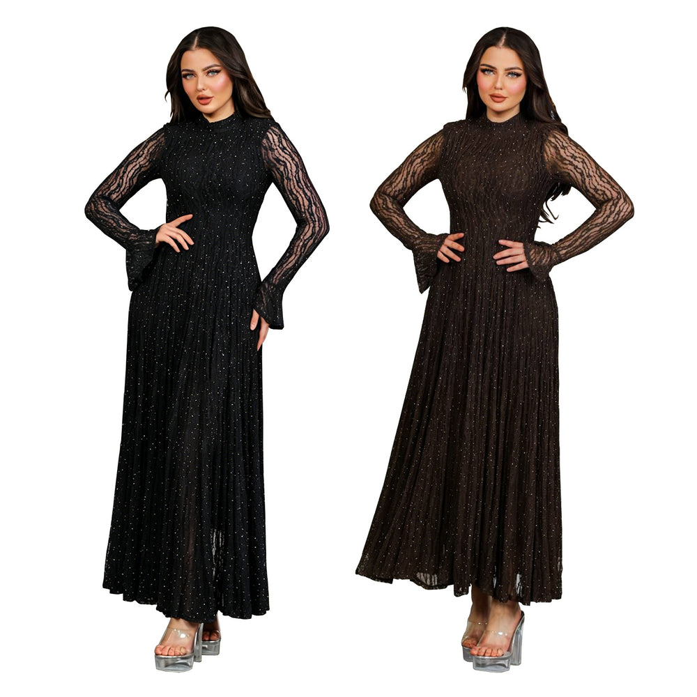 C7711 cross-border   fashion women's sexy lace see-through sparkly dress