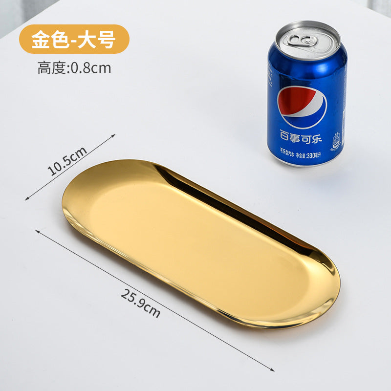 Korean style stainless steel oval tray - gold finish - bbq platter - creative restaurant nordic style dessert & pastry plate