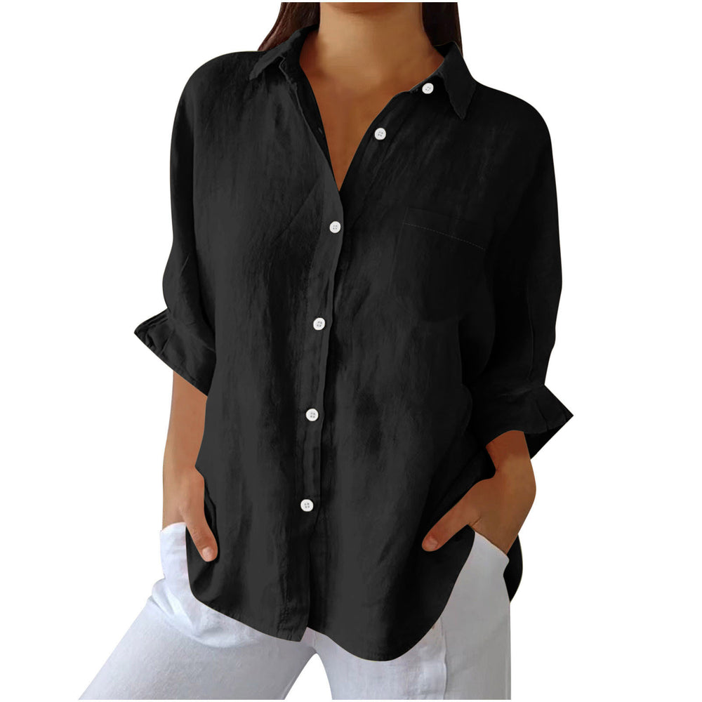 european and american  spring new arrival cotton linen button pocket shirt jacket loungewear casual women's top