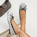 Retro hong kong style hidden heel polka dot square toe flats women's 2026new arrival shallow mouth evening wind bows ballet shoes