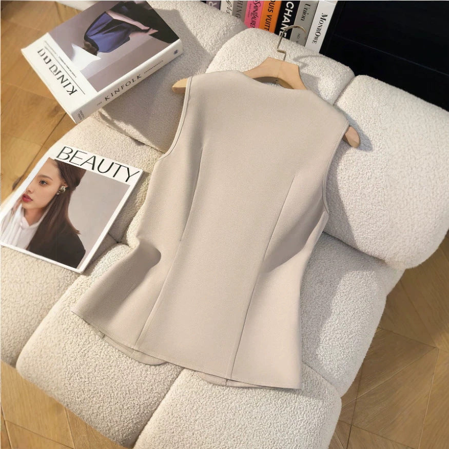 Vest round neck waistcoat apricot fragrance suit silm vest eleganttops sleeveless shortoutwear