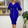 D306 european and american plus size women's clothing  autumn/winter v-neck long sleeve top and bodycon midi skirt two-piece set - export quality