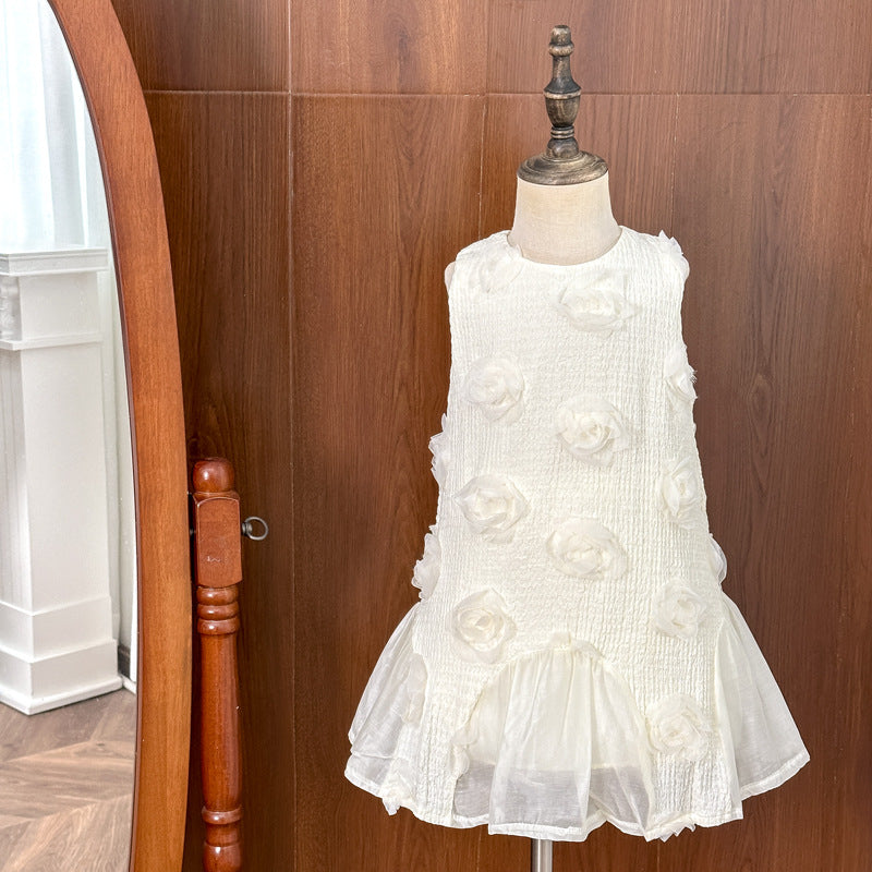 Girls' dress  new princess dress little girl 3d rose flower skirt birthday baby girl dress summer